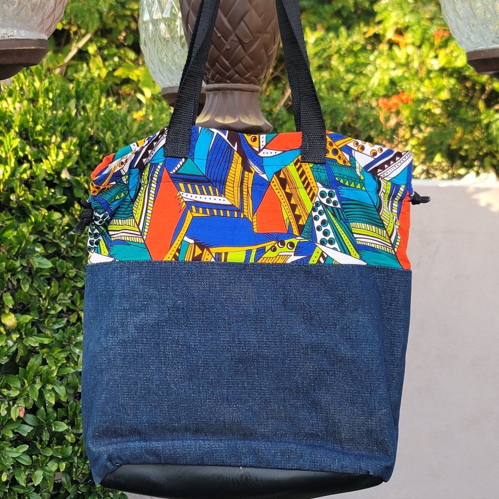 Ghanian West African Custom Denim Tote Bag - Picture 4 of 5